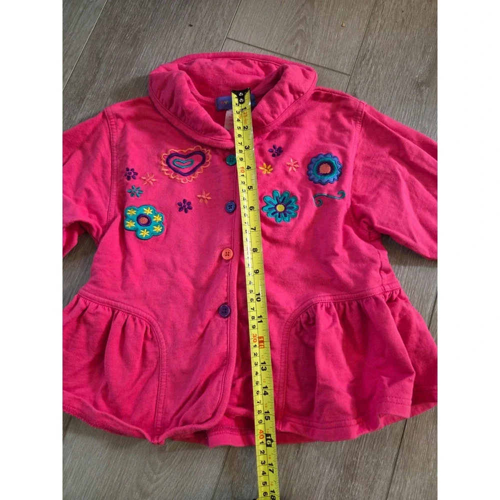 Vintage Gymboree Rainbow Tag 90s Pink Embroidered Coat Button Shirt Girls Large